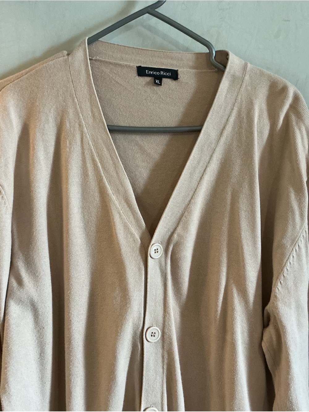 Men's Beige V-Neck Button Cardigan